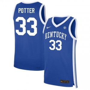 #33 Royal Men Reece Potter High School College Basketball Kentucky Wildcats Jerseys
