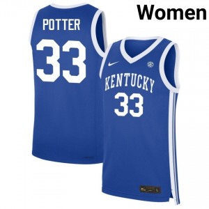#33 Royal Women Reece Potter University College Basketball Kentucky Wildcats Jerseys