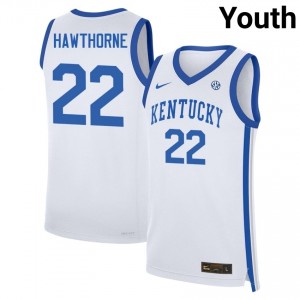 #22 White Youth Braydon Hawthorne University College Basketball Kentucky Wildcats Jersey