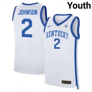 #2 White Youth Jasper Johnson Embroidery College Basketball Kentucky Wildcats Jerseys