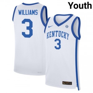 #3 White Youth Kam Williams Embroidery College Basketball Kentucky Wildcats Jerseys