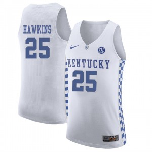 #25 Men's Dominique Hawkins Kentucky Wildcats Jersey White Basketball 